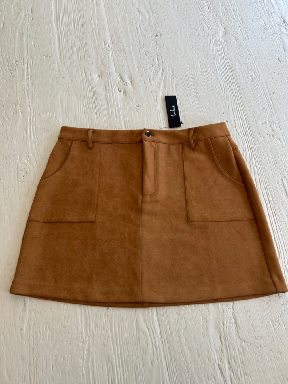 Lulu's Camel Suede-Look A-Line Mini Skirt